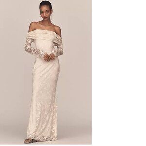 Anthropologie Cream Off-Shoulder Maxi Dress